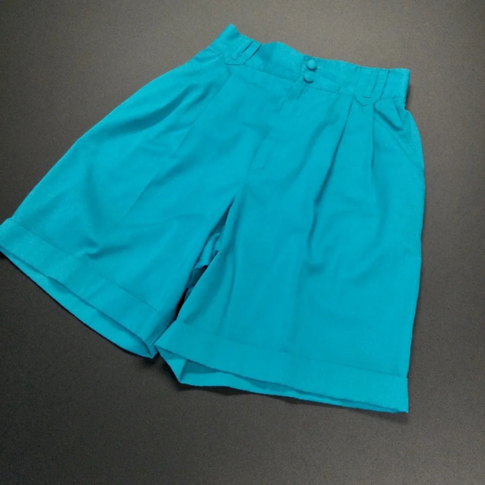 Vintage Women's Sophisticate High Waisted Shorts, Size 6 Petite, Teal Xs, S